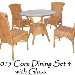 Cora Rattan Dining Set 4 mit Glas