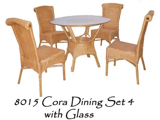 Cora Rattan Dining Set 4 with Glass