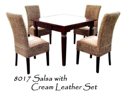 Salsa Rattan Dining Set with Cream Leather Set