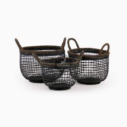 Syme Rattan Abaca Basket B - Black Wash Set